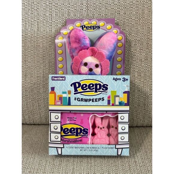 PEEPS PLUSH GRW PINK TIE DYE BUNNY PEEP W/CANDY - Picture 1 of 4